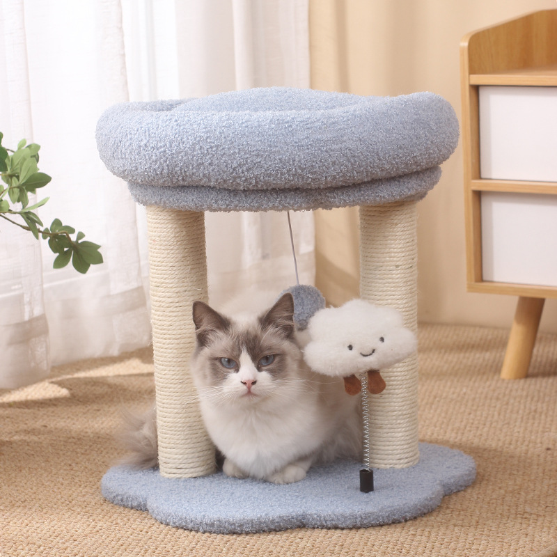 Marco de escalada para gatos con orejas de conejo, dos capas de nido para gatos, columna de agarre para gatos de sisal integrada, juguetes para trepar, suministros para mascotas al por mayor