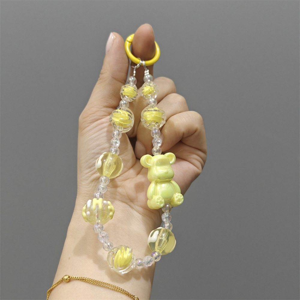 Nuevo colgante de cadena de teléfonos móviles de dibujos animados palomitas de maíz colgante de llavero creativo colgante de bolsas de perlas pintadas a mano