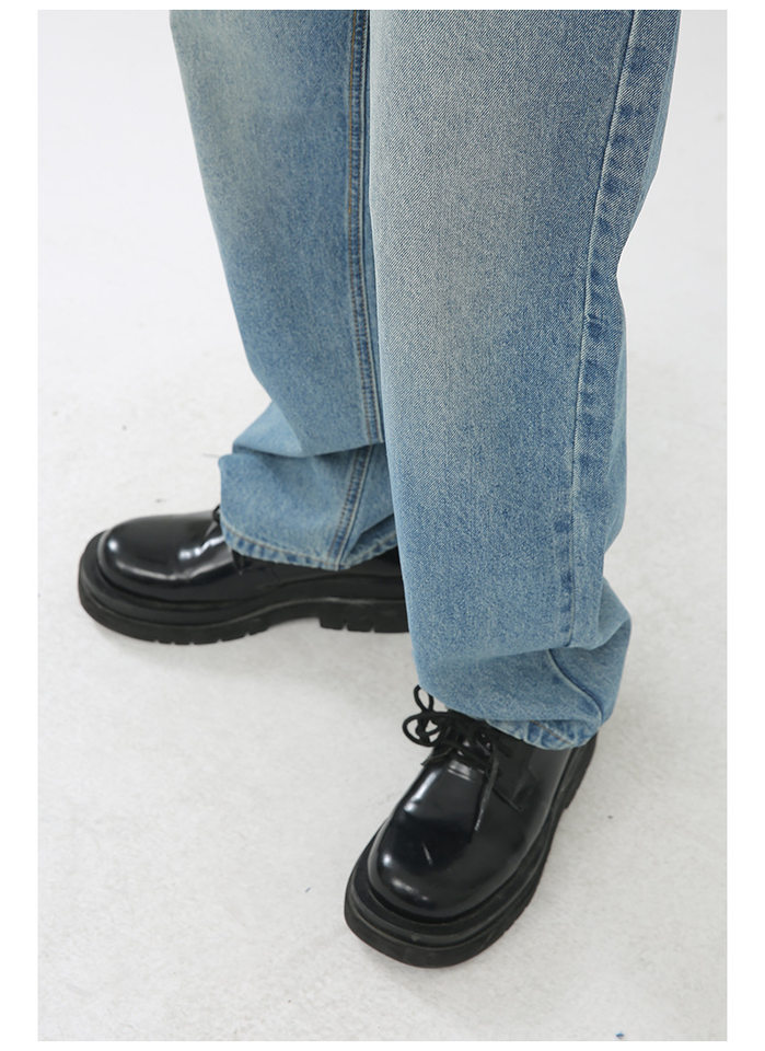 Quần jean nam ống thẳng phong cách Hàn Quốc, quần dài denim xử lý giặt cổ điển tôn chân — Xanh denim chi tiết 15