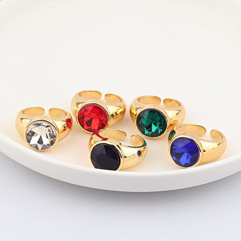 Fashion Geometric Copper Open Ring Plating Zircon Copper Rings