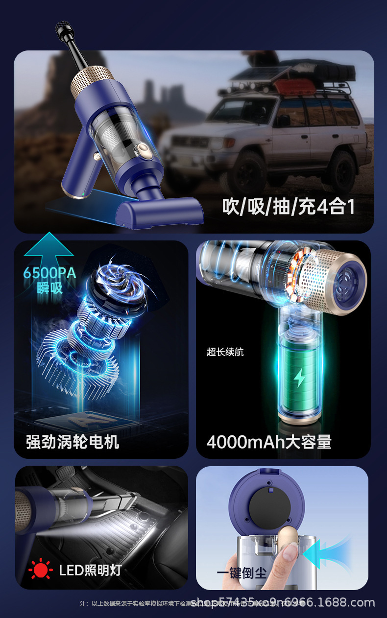 Cross-Border Wireless Car Vacuum Cleaner, All-In-One Blowing, Suction, Pumping, and Charging Handheld Vacuum Cleaner, Small Mini Vacuum Cleaner with High Suction Power