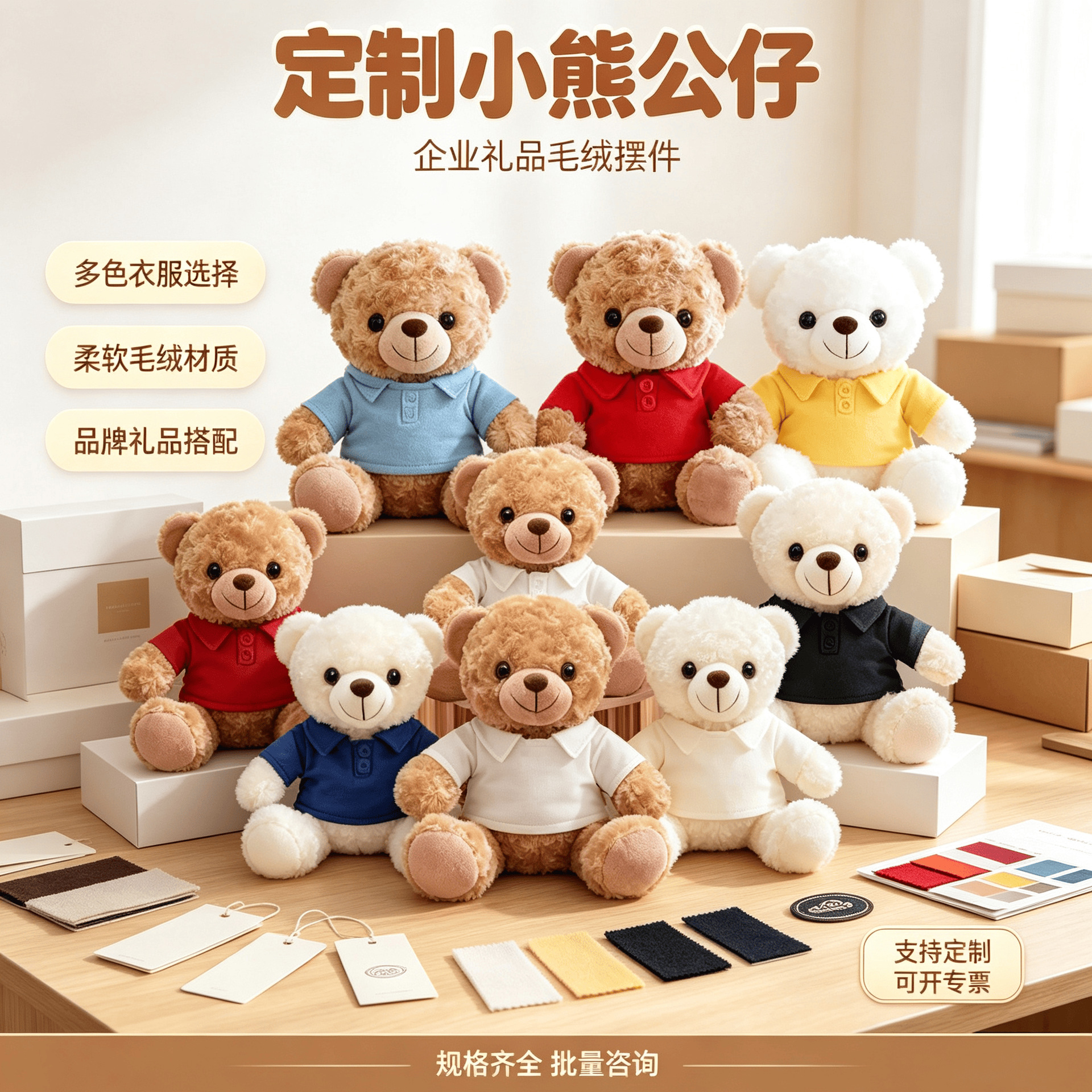 Polo camiseta pequeña compañía de muñecas de peluche regalo muñecas de peluche muñecas de peluche vestido muñeca impresión logotipo