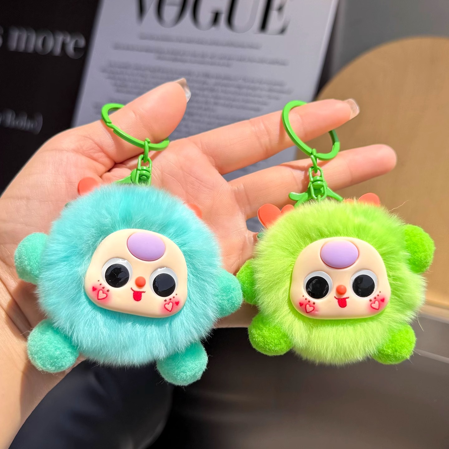 Real Rex piel de conejo dibujos animados elfo muñeca colgante de felpa llavero bola de pelo lindo colgante creativo bolso colgante cadena