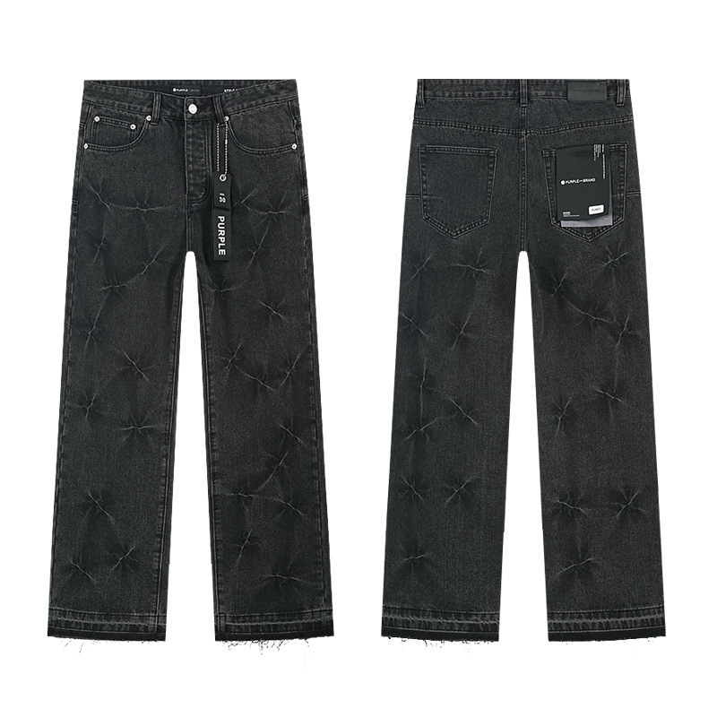 高品质PURPLE&AMIRI牛仔裤美式Jeans高街破洞补丁嘻哈直筒长裤男|undefined