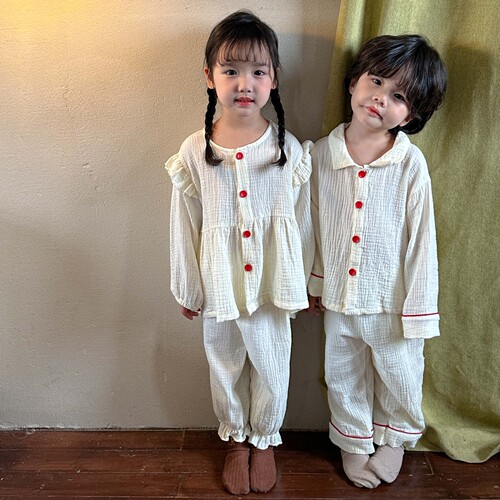 Children's pajamas boys  new spring and autumn pure cotton gauze baby suits children girls home clothes