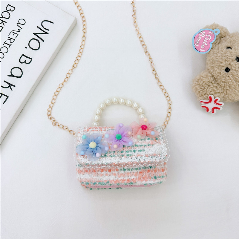 Bolso de La Perla de los niños bolsa 2023 nuevo algodón y lino pequeño bolso cuadrado de moda lindo flor niñas bolsa de mensajero decorativa