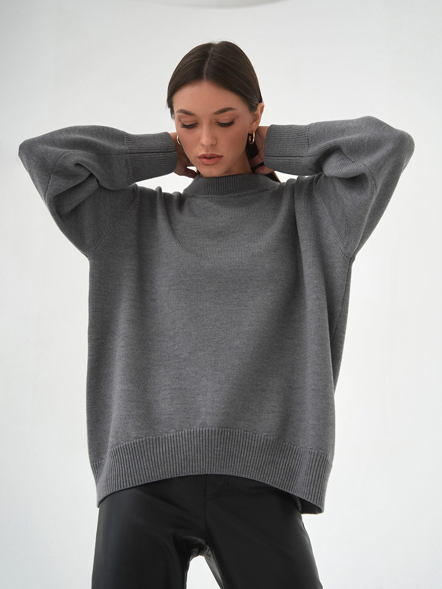 Suéter de Cuello Redondo de Color Sólido Transfronterizo, Estilo Europeo y Americano, Otoño-Invierno 2025, Nuevo Suéter de Punto Elegante, Versátil y Casual