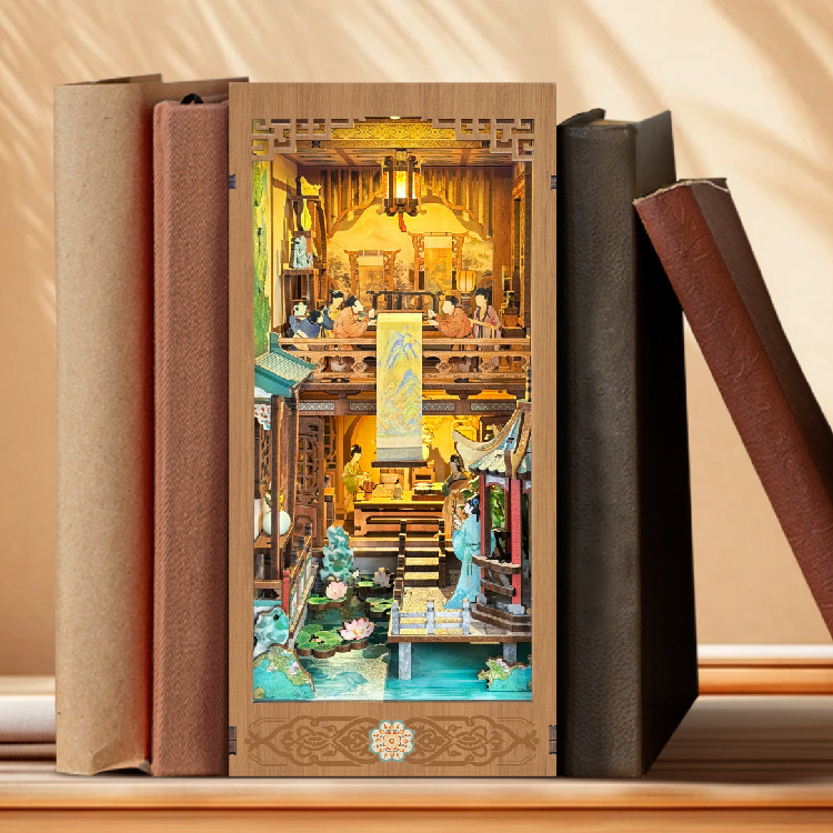 Libro nook ballena vacía varita mágica cabaña de bricolaje 3d montaje tridimensional luz nocturna libro de madera rompecabezas modelo de construcción