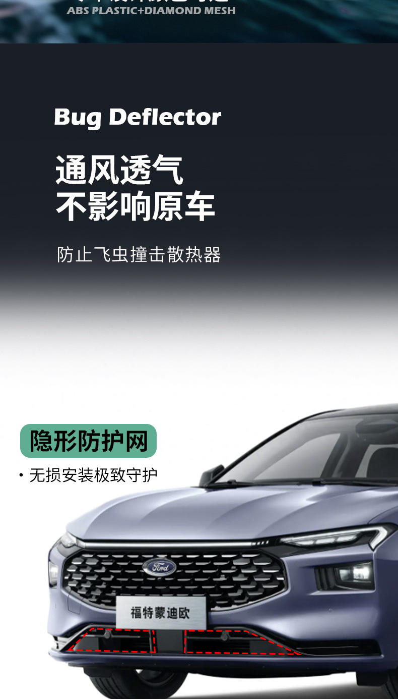 Suitable for Ford's new Mondeo, insect-proof mesh snap-on front grille radiator protection dustproof modification accessory