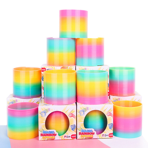 3c genuine magic rainbow circle medium children's educational spring toy wholesale sequined elastic circle box 6.5cm