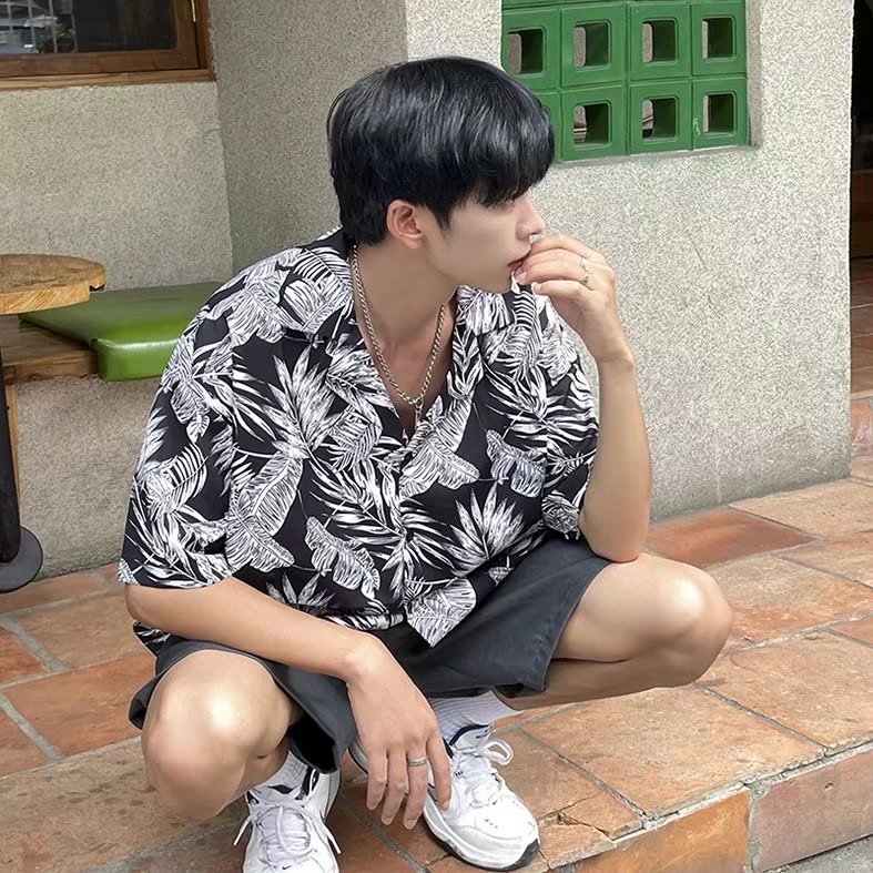 Camisa de manga corta floral hawaiana camisa delgada de verano holgada para Hombres estilo Hong Kong marca de moda abrigo guapo