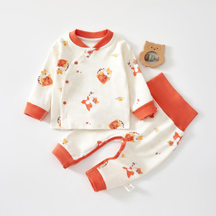 Four Seasons Baby Clothes Newborn Pure Cotton Boneless Base Opening Button Autumn Clothes suit Split Two-piece Set for Baby Boys and Girls