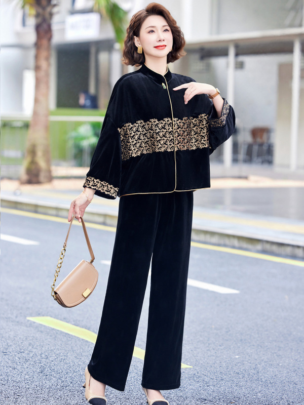 妈妈秋装金丝绒套装中老年女装拉链开衫外套气质2025春秋季两件套|undefined
