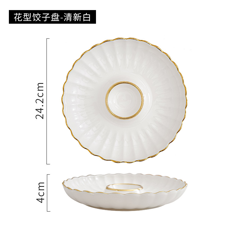 Dumpling plato con plato de vinagre dumpling placa especial hogar cerámica oro borde desayuno plato creativo compartimiento merienda plato