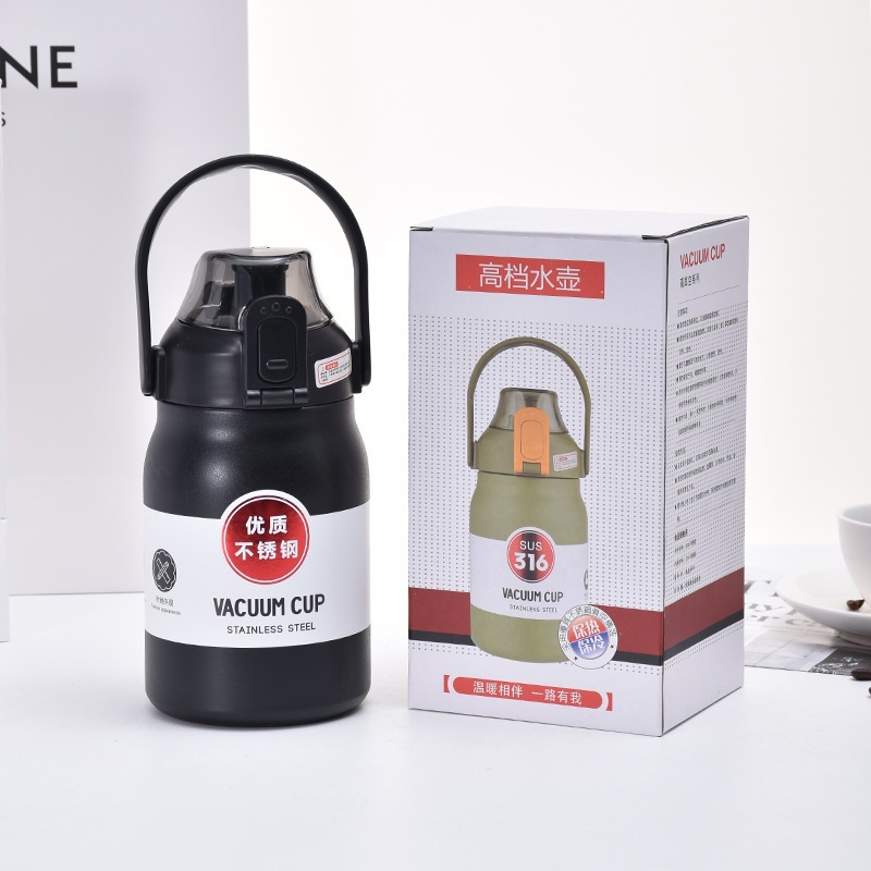Spot al aire libre portátil de gran capacidad hervidor deportivo vacío de acero inoxidable de doble capa con taza de agua de paja