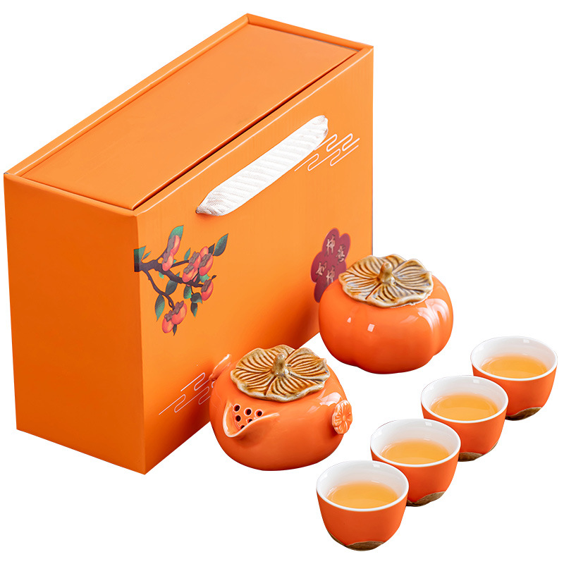Caixa de regalo de caqui, tetera de té, regalos personalizados de cerámica, regalos comerciales, regalos de acompañante