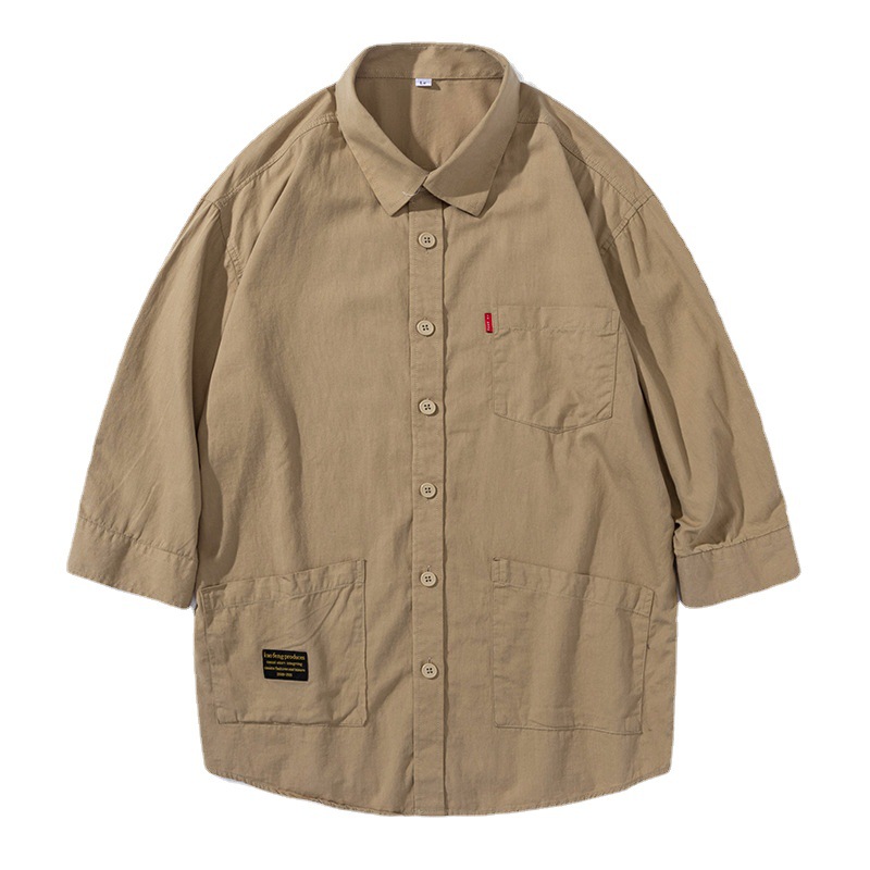 Spring and summer cotton shirt men's long-sleeved loose shirt men's casual 3/4 sleeve non-ironing pure cotton in stock