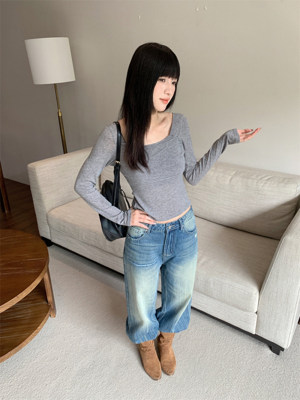 誉一新款2025秋季个性扎染条纹牛仔裤女设计感割破阔腿裤女cy1283|undefined