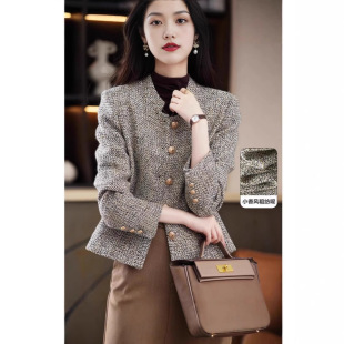 Chanel Style Coat Women's Coarse Tweed 2025 Autumn and Winter New Commuter Vertical Collar Design Sense Straight Long Sleeve Top for Women