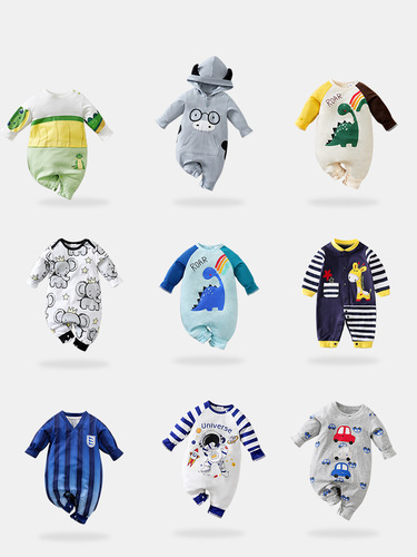 Baby onesie with cartoon animal prints for newborns, category A, suitable for both boys and girls, for outdoor wear, inspired by Instagram style.
