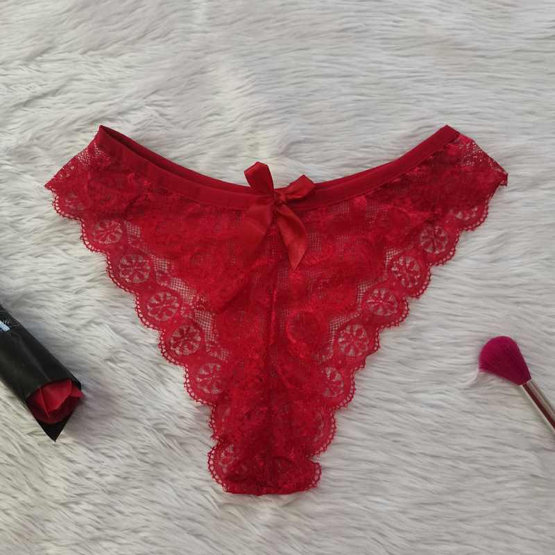 情趣内裤 蝴蝶结镂空透明诱惑性感蕾丝低腰女丁字裤T裤 批发代发