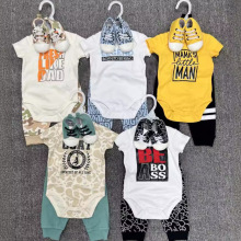 外贸夏季新生儿宝宝包屁衣短袖三件套带鞋子3件款婴儿装批发