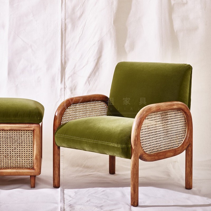 Nordic Simple Modern Small Apartment Living Room Leisure Chair Solid Wood Rattan Rattan Armchair Designer Model Room Sofa Chair