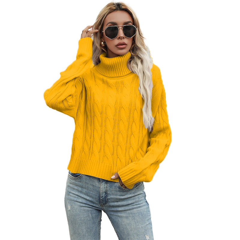Suéter de Punto de Cuello Alto con Trenzado de Color Sólido para Mujer, Novedad de Otoño e Invierno 2025, Suministro Exclusivo Transfronterizo Europeo y Americano para Sitios Independientes de Amazon image 6