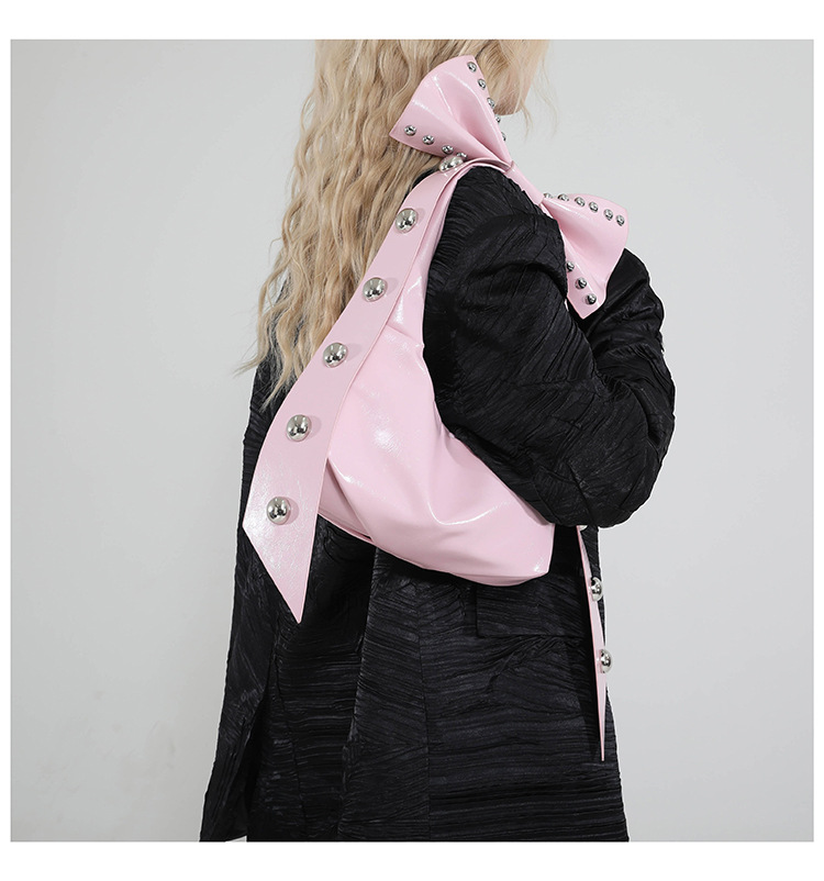 302g Weight Polyester Lining Material Zipper Closure Type Single Shoulder Strap Strap Type Shoulder Bag Bags Type Casual, Daily, Shopping Occasion Pu Leather Material Solid Color, Bow Knot Pattern All Seasons Season Women's Gender Streetwear Style Dumpling Shape Shape Women's Pu Leather Solid Color Bow Knot Streetwear Dumpling Shape Zipper Shoulder Bag 9