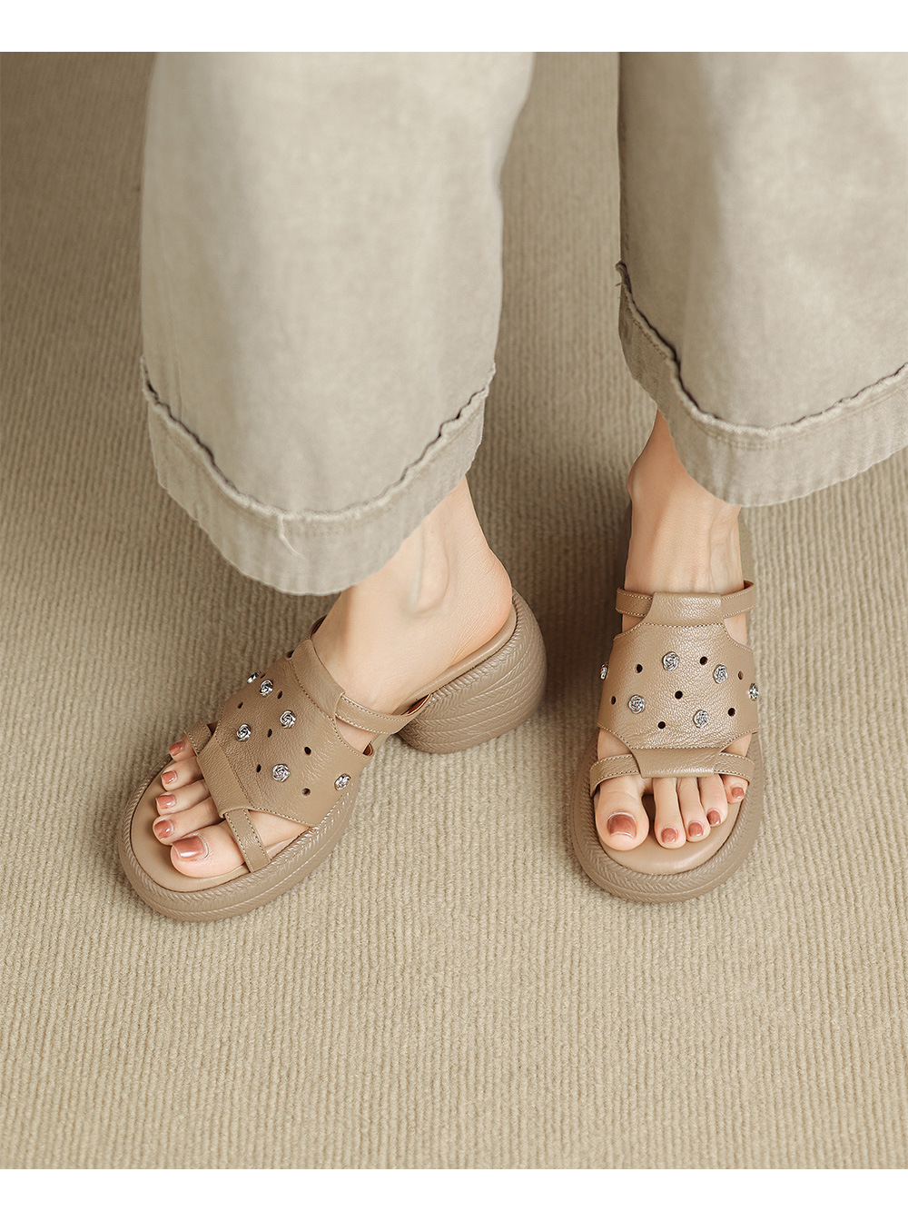 Sandal cao gót nữ hở mũi phong cách hoa, gót 6 cm — màu trắng ngà chi tiết 8