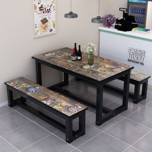 w! Modern simple rectangular dining table fast food table snack table and chair combination economical 6 people 4 canteen restaurant snacks