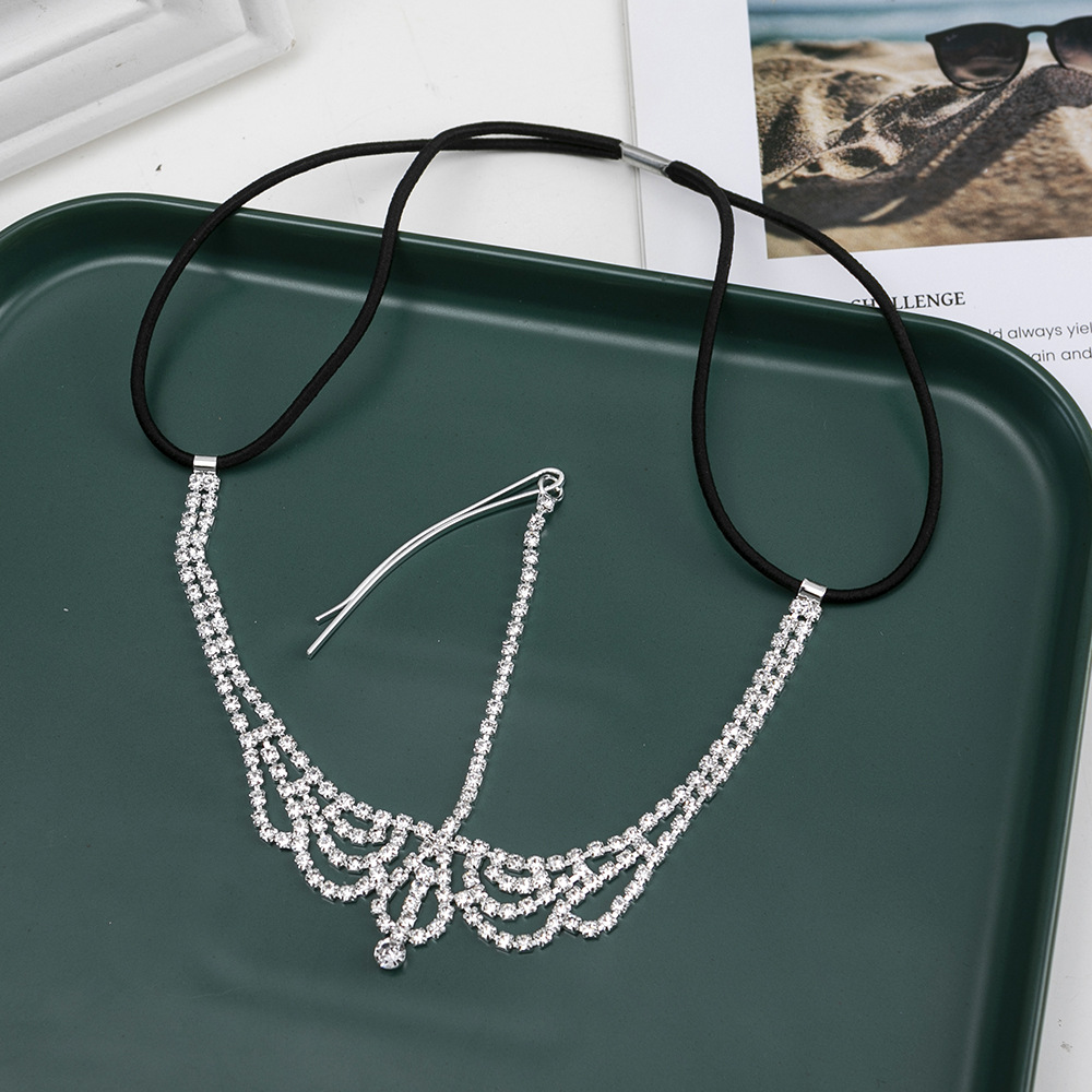 Accesorios para el cabello de moda europea y americana gota de agua de diamante completo Cadena de pelo de múltiples capas cadena de la frente de diamantes de imitación gótico transfronterizo