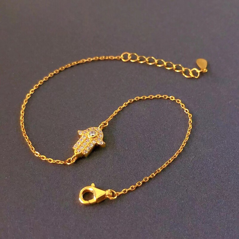 Gina Jewelry Factory 925 Sterling Silver European and American Hot Sale Micro Set Devil's Eye Bracelet Adjustable Palm hamsa Jewelry
