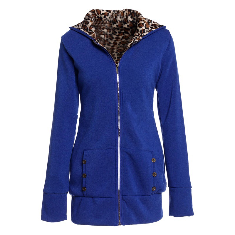 EABY AliExpress Otoño e Invierno Nuevo con capucha engrosada suéter estampado de leopardo de Europa y América, además de terciopelo más el tamaño de la capa de las mujeres ropa