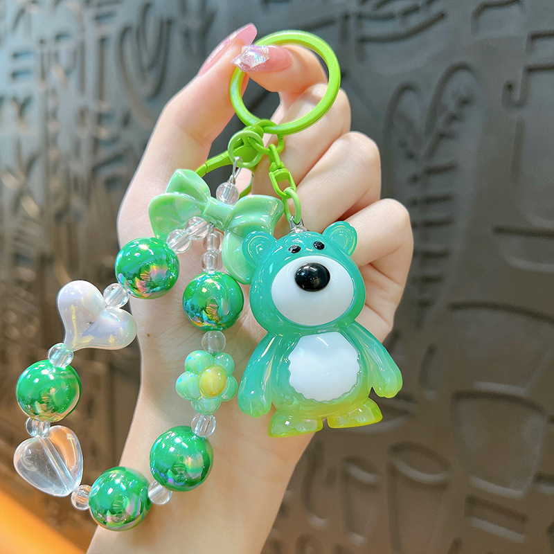 Nuevo gradiente fresa oso Cadena de cuentas de teléfono móvil llavero colgante bolsa accesorios lindo exquisito llavero regalo