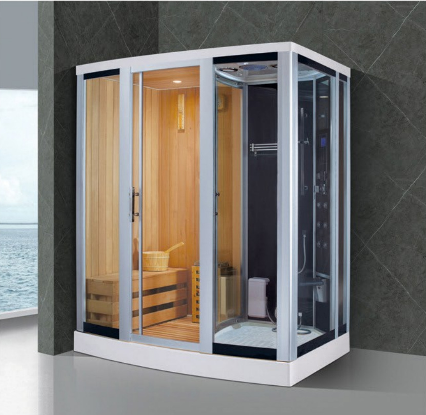 Venta directa de fábrica de pino blanco de hierro abeto de onda de luz sala de sauna sala de baño independiente cuarto de ducha integrado de doble uso