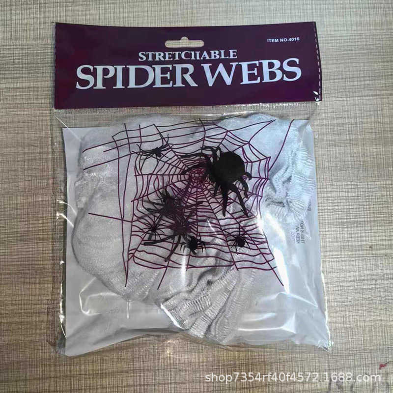 Decoración de Halloween accesorios araña telaraña algodón araña casa embrujada bar escenas de terror suministros de diseño de seda de araña transfronteriza