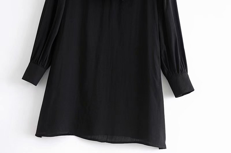 bow tie frill-trimmed black shirt dress  NSAM24017