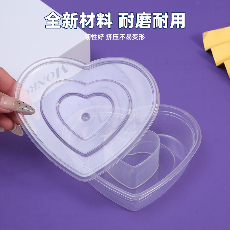 Love PP caja de rejilla de plástico transparente Slime caja de subensamblaje pudín almacenamiento hecho a mano de bricolaje pequeño almacenamiento de banda de goma