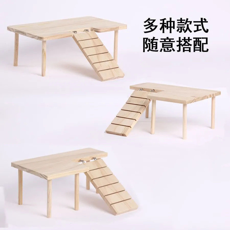 跨境木质加厚金丝熊仓鼠笼内家居二层造景平台桌子带楼梯躲避屋|undefined