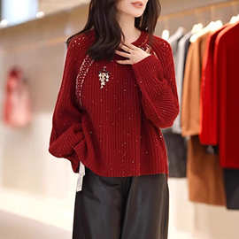 大码女装休闲运动简约风上衣2025年春秋款圆领宽松套头针织衫女装