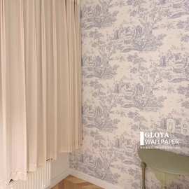 法式热带植物凡尔赛墙纸卧室民宿餐厅中世纪复古美式人物时尚壁纸