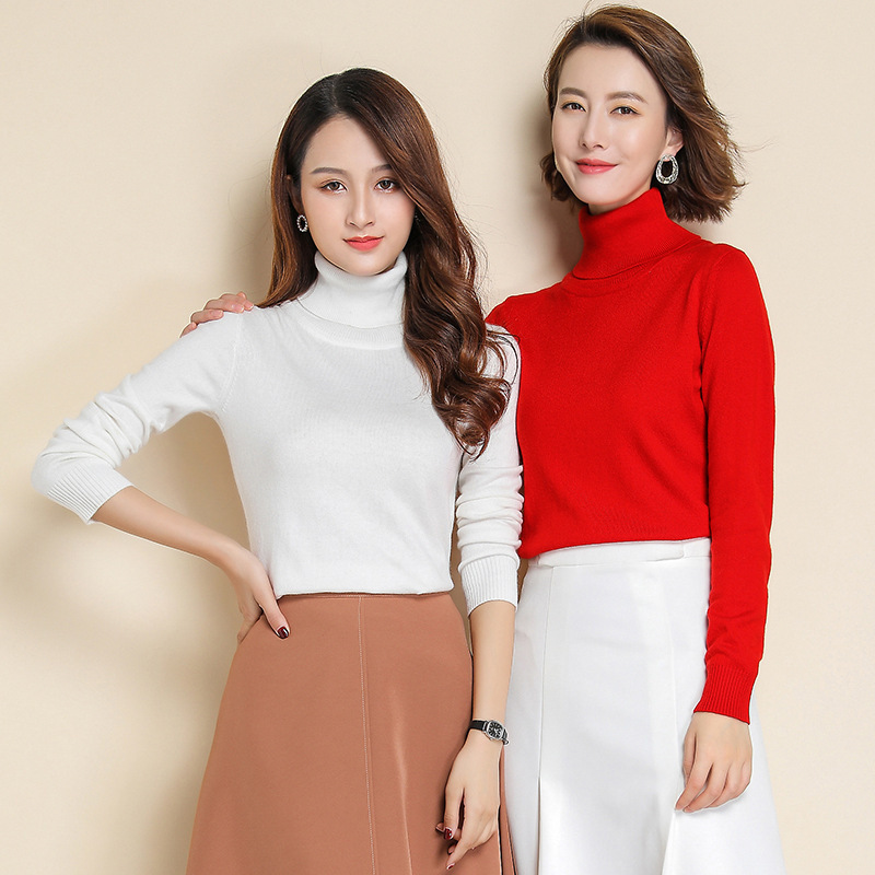 Factory wholesale sweater women's turtleneck pullover short autumn and winter large size loose knit base wool thin sweater Factory wholesale sweater women's turtleneck pullover short autumn and winter large size loose knit base wool thin sweater