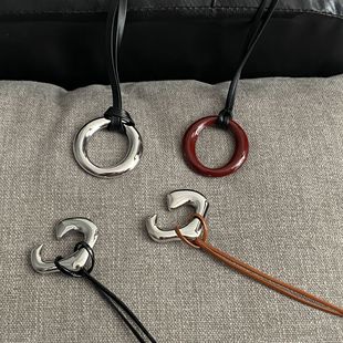 New Leather Rope O-shaped Necklace Abstract Human Body Irregular silver Woolen Chain Niche Adjustable Long Necklace for Women