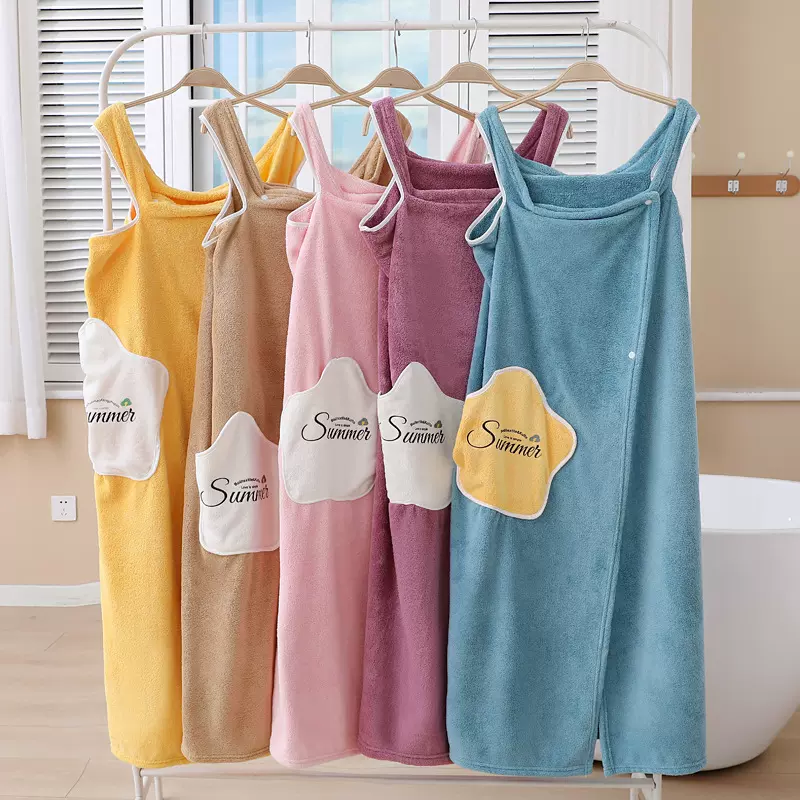 厂家批发星星珊瑚绒浴巾魔术浴裙柔软吸水可穿吊带浴裙抹胸浴袍