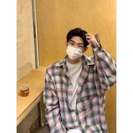 格子衬衫男长袖外套2024春秋季新款痞帅复古衬衣日系休闲宽松上衣