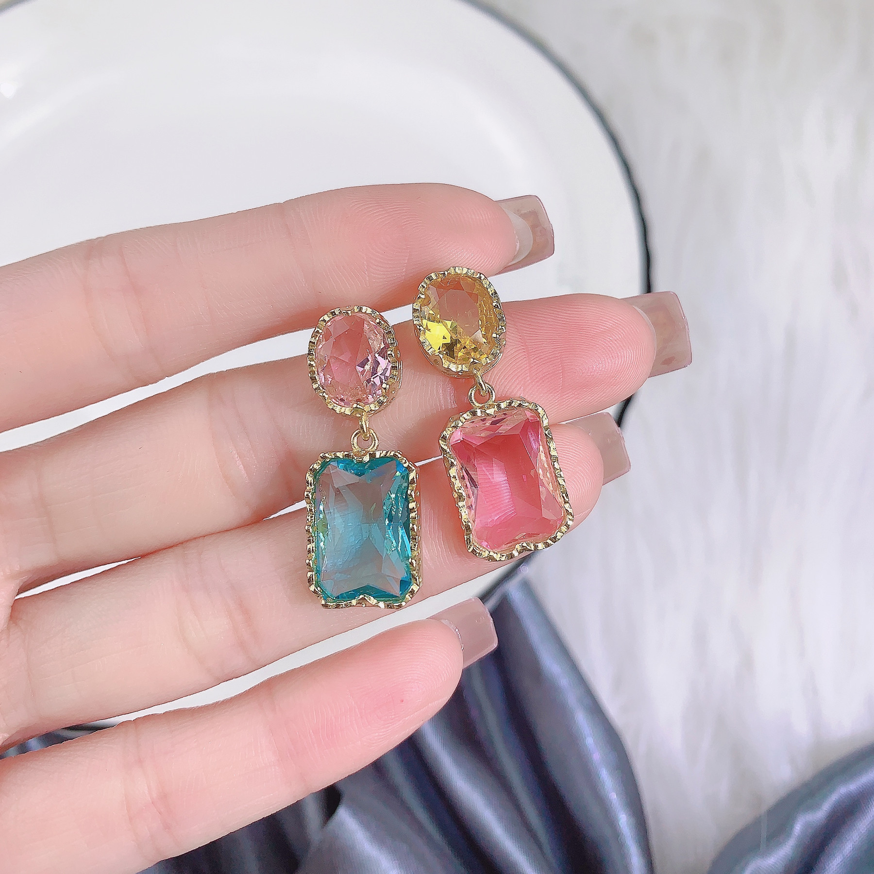 Drop Earrings Classification Streetwear Colorful Copper Plating Inlay Artificial Gemstones Women's Drop Earrings