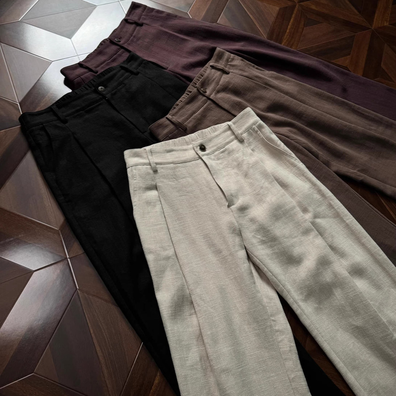【Oclin】High-End Linen A-Line Dress Pants with Three-Dimensional Pleated Tailoring, Fully Hemmed Lining, New Luxury Autumn Style