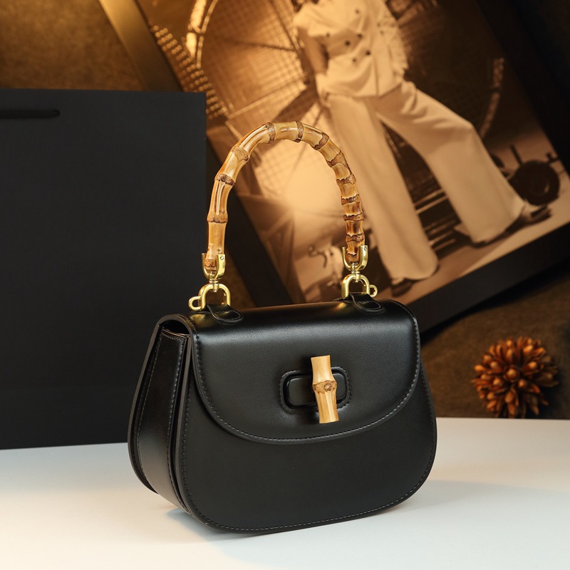 Bamboo Joint Handle Handbag Retro Saddle Bag Genuine Leather Women's Bag 2025 New Arrival Luxury Small Shoulder Crossbody Bag - Thumbnail 2