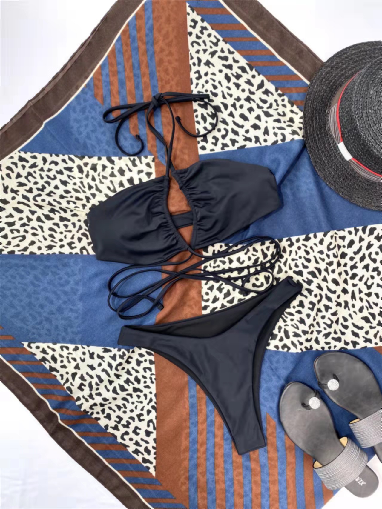 2021 Amazon nuevo comercio exterior europeo y americano traje de baño de las mujeres traje de baño de color sólido vendaje sexy bikini traje de baño